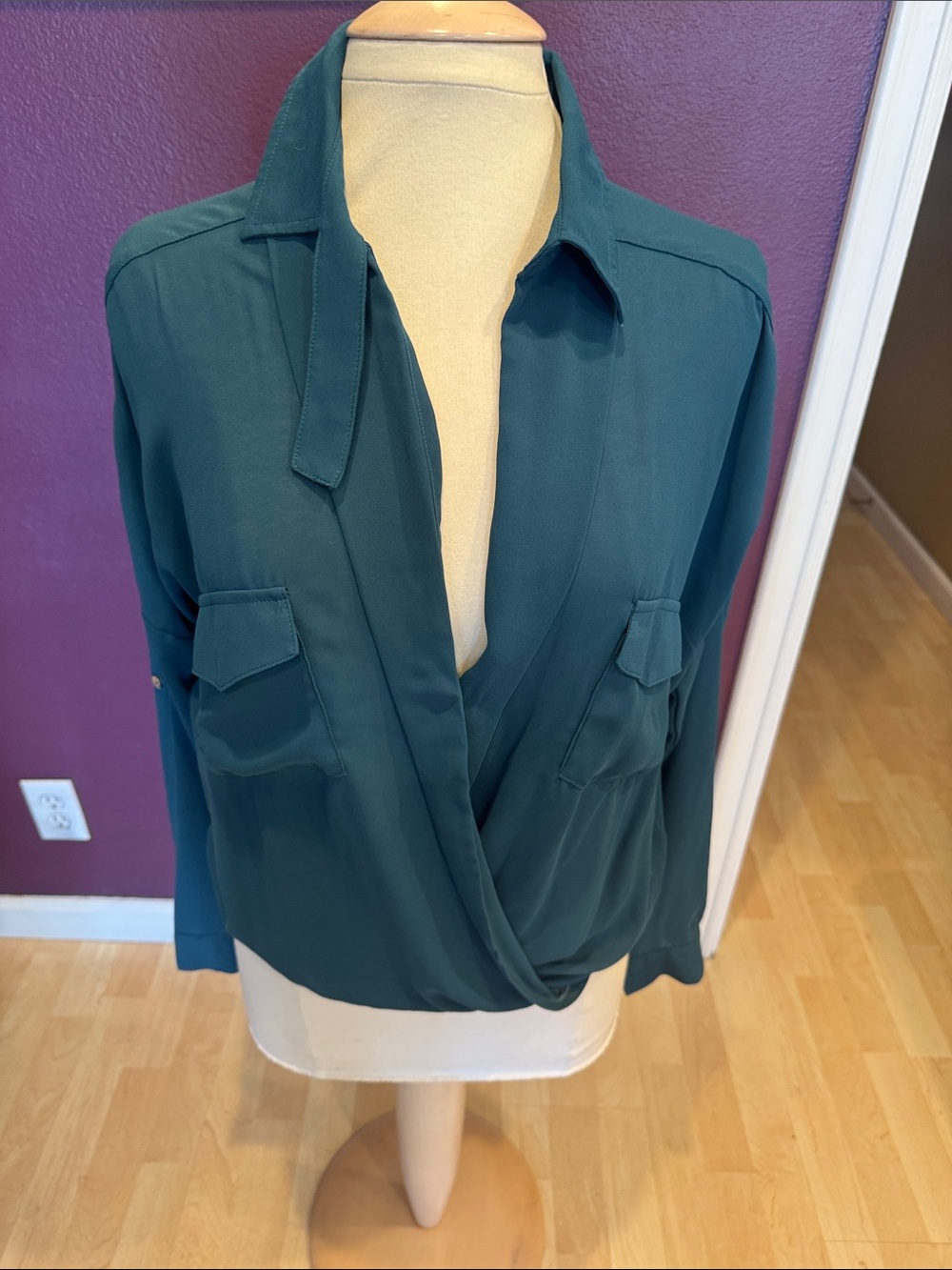 Deep Teal Surplice Blouse